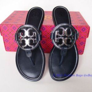 Tory Burch Miller Sandals  Size 10 Perfect Navy / Silver Logo